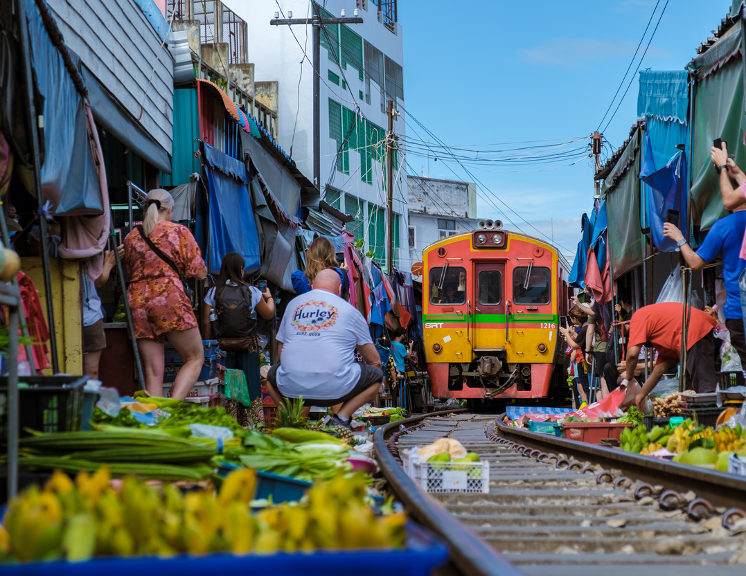 Maeklong Railway Market Thailand, Maeklong Railway Market with train thailand